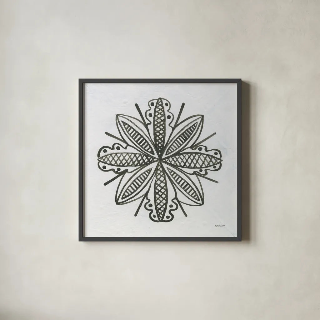 Patterns of the Amazon Icon IV by Kathrine Lovell. Shown in a sleek black glass frame for a contemporary gallery look. Available as an archival giclee rolled canvas, fine art paper, or poster print. SKU 37107a.