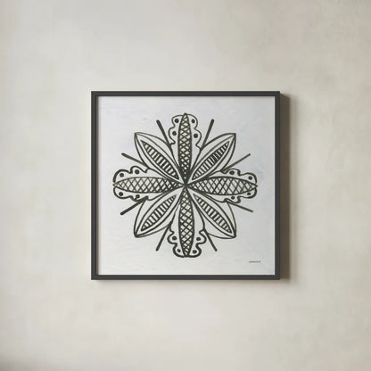 Patterns of the Amazon Icon IV by Kathrine Lovell. Shown in a sleek black glass frame for a contemporary gallery look. Available as an archival giclee rolled canvas, fine art paper, or poster print. SKU 37107a.