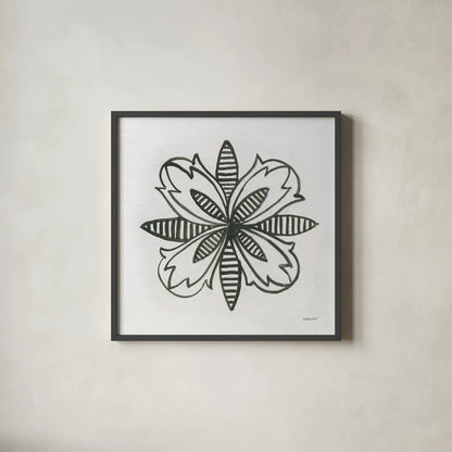 Patterns of the Amazon Icon XVI by Kathrine Lovell. Shown in a sleek black glass frame for a contemporary gallery look. Available as an archival giclee rolled canvas, fine art paper, or poster print. SKU 37119a.