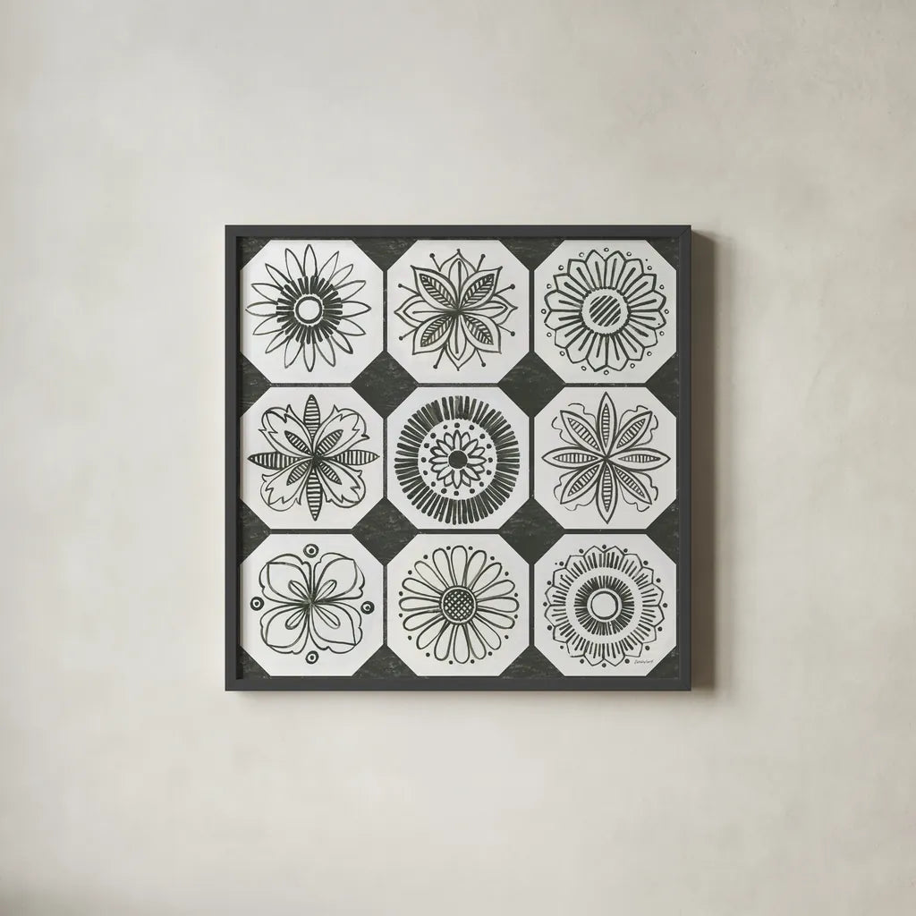 Patterns of the Amazon XXI by Kathrine Lovell. Shown in a sleek black glass frame for a contemporary gallery look. Available as an archival giclee rolled canvas, fine art paper, or poster print. SKU 37703a.
