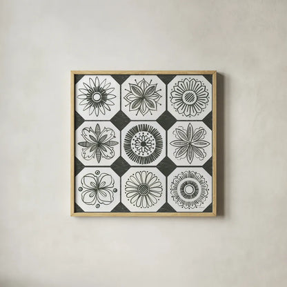 Patterns of the Amazon XXI by Kathrine Lovell. Shown in a natural wood glass frame for a timeless modern aesthetic. Available as an archival giclee rolled canvas, fine art paper, or poster print. SKU 37703a.