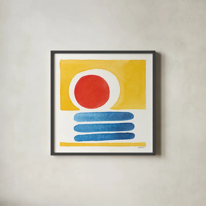 Primary Sunrise II by Kathrine Lovell. Shown in a sleek black glass frame for a contemporary gallery look. Available as an archival giclee rolled canvas, fine art paper, or poster print. SKU 84781a.