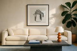 Retro Coffee Pot by Kathrine Lovell. Displayed in a glass frame with matte in a clean modern living room. Available as an archival giclee rolled canvas, fine art paper, or poster print. SKU 63205a.