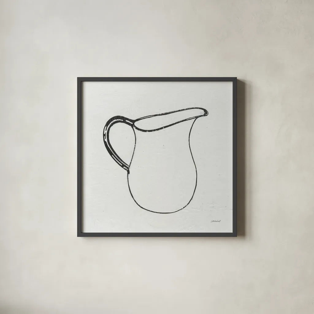 Retro Pitcher by Kathrine Lovell. Shown in a sleek black glass frame for a contemporary gallery look. Available as an archival giclee rolled canvas, fine art paper, or poster print. SKU 63206a.