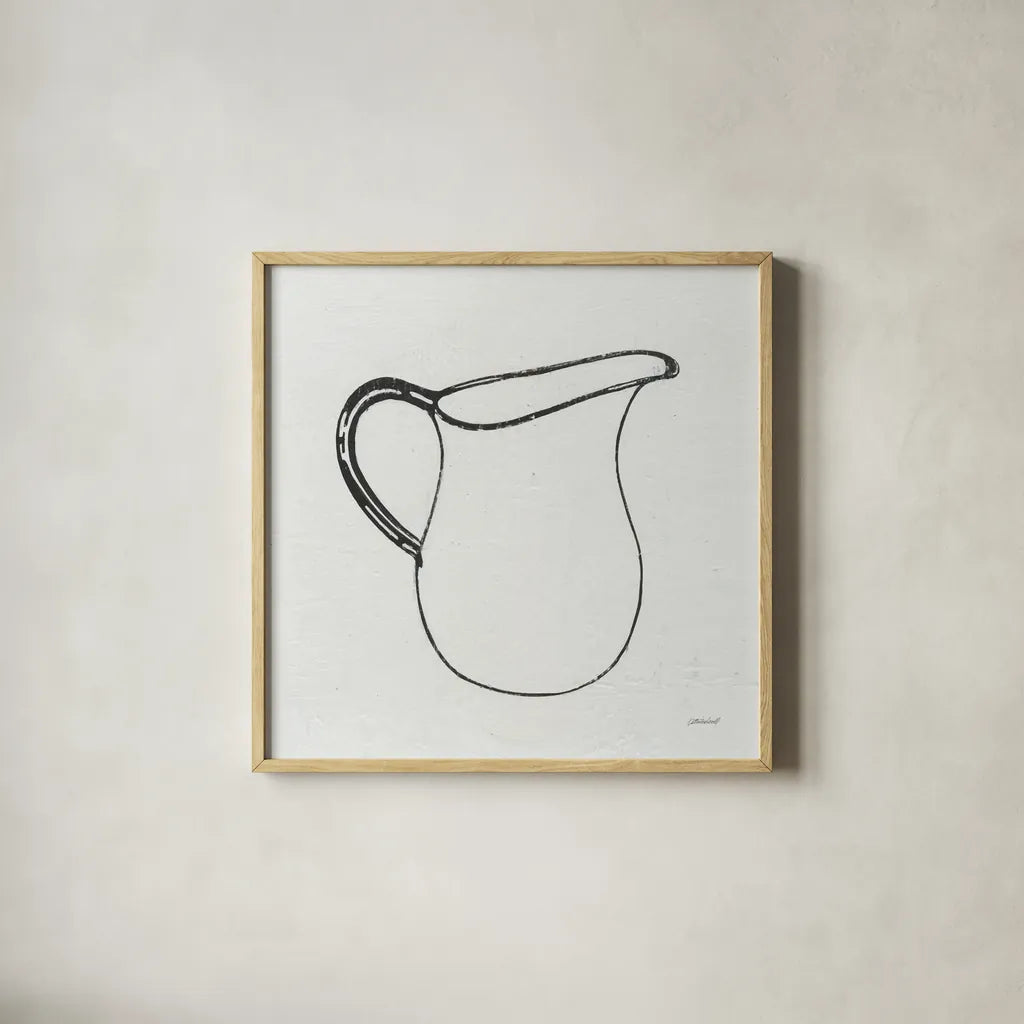 Retro Pitcher by Kathrine Lovell. Shown in a natural wood glass frame for a timeless modern aesthetic. Available as an archival giclee rolled canvas, fine art paper, or poster print. SKU 63206a.