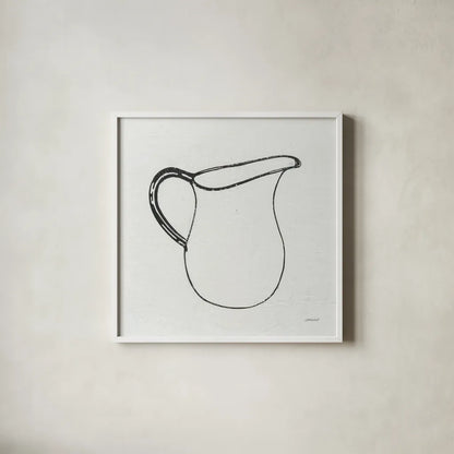 Retro Pitcher by Kathrine Lovell. Shown in a crisp white glass frame for a clean and minimalist style. Available as an archival giclee rolled canvas, fine art paper, or poster print. SKU 63206a.