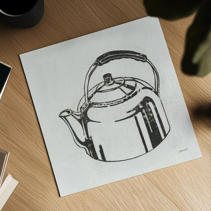 Retro Tea Kettle by Kathrine Lovell. Shown as a detailed flat fine art print, highlighting archival giclee quality. Available as an archival giclee rolled canvas, fine art paper, or poster print. SKU 63207a.