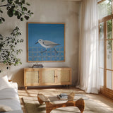 Run Run Run by Kathrine Lovell. Shown in a natural wood frame in a cozy modern living room. Available as an archival giclee rolled canvas, fine art paper, or poster print. SKU 24447a.