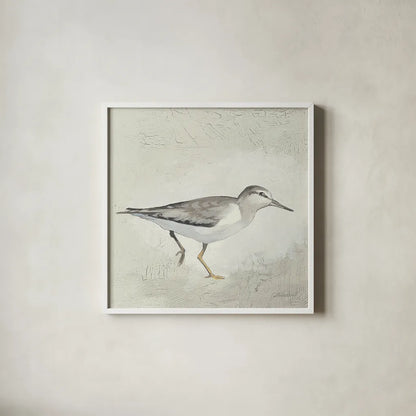 Sea Birds III by Kathrine Lovell. Shown in a crisp white glass frame for a clean and minimalist style. Available as an archival giclee rolled canvas, fine art paper, or poster print. SKU 17051a.