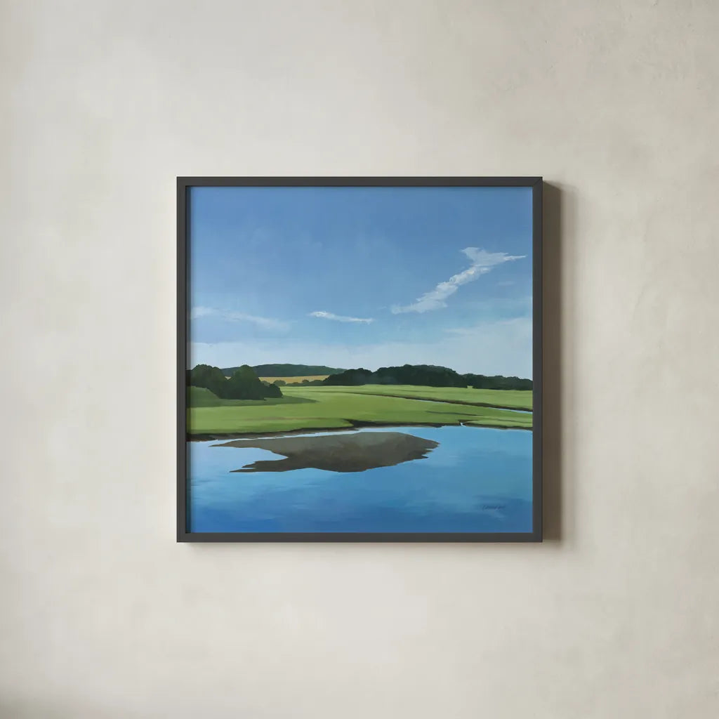 Seapowet Marsh by Kathrine Lovell. Shown in a sleek black glass frame for a contemporary gallery look. Available as an archival giclee rolled canvas, fine art paper, or poster print. SKU 58638a.