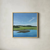 Seapowet Marsh by Kathrine Lovell. Shown in a natural wood glass frame for a timeless modern aesthetic. Available as an archival giclee rolled canvas, fine art paper, or poster print. SKU 58638a.