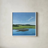 Seapowet Marsh by Kathrine Lovell. Shown in a crisp white glass frame for a clean and minimalist style. Available as an archival giclee rolled canvas, fine art paper, or poster print. SKU 58638a.