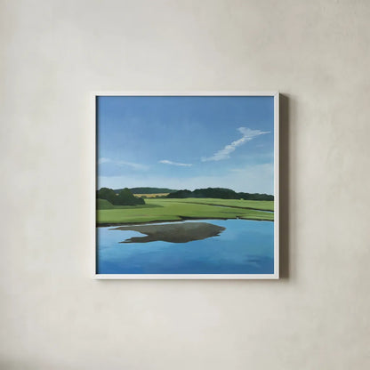 Seapowet Marsh by Kathrine Lovell. Shown in a crisp white glass frame for a clean and minimalist style. Available as an archival giclee rolled canvas, fine art paper, or poster print. SKU 58638a.
