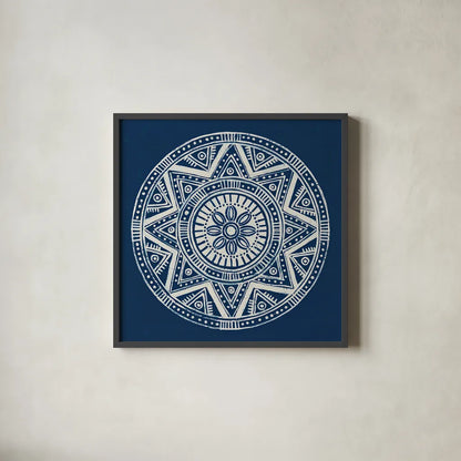 Seville I Dark Blue FB by Kathrine Lovell. Shown in a sleek black glass frame for a contemporary gallery look. Available as an archival giclee rolled canvas, fine art paper, or poster print. SKU 31910a.