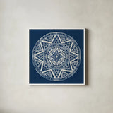 Seville I Dark Blue FB by Kathrine Lovell. Shown in a crisp white glass frame for a clean and minimalist style. Available as an archival giclee rolled canvas, fine art paper, or poster print. SKU 31910a.