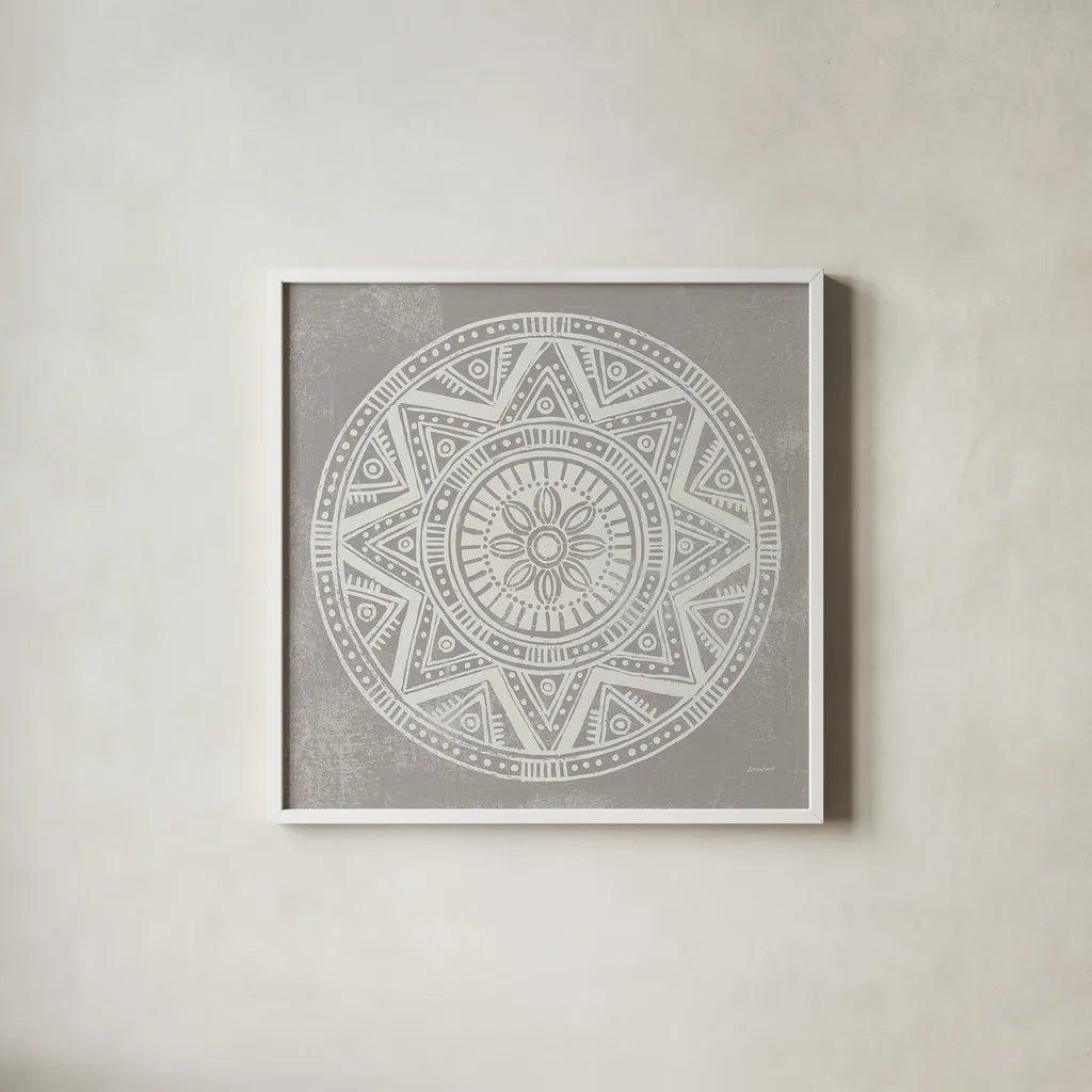 Seville I FB Greige by Kathrine Lovell. Shown in a crisp white glass frame for a clean and minimalist style. Available as an archival giclee rolled canvas, fine art paper, or poster print. SKU 33320a.