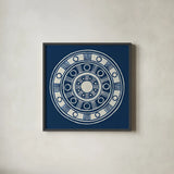 Seville II Dark Blue FB by Kathrine Lovell. Shown in a sleek black glass frame for a contemporary gallery look. Available as an archival giclee rolled canvas, fine art paper, or poster print. SKU 31911a.