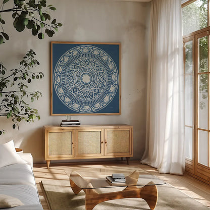 Seville III by Kathrine Lovell. Shown in a natural wood frame in a cozy modern living room. Available as an archival giclee rolled canvas, fine art paper, or poster print. SKU 30956a.