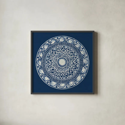 Seville III Dark Blue FB by Kathrine Lovell. Shown in a sleek black glass frame for a contemporary gallery look. Available as an archival giclee rolled canvas, fine art paper, or poster print. SKU 31912a.
