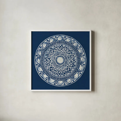 Seville III Dark Blue FB by Kathrine Lovell. Shown in a crisp white glass frame for a clean and minimalist style. Available as an archival giclee rolled canvas, fine art paper, or poster print. SKU 31912a.
