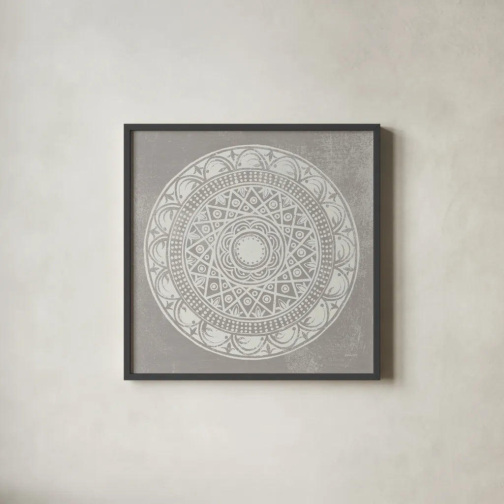 Seville III FB Greige by Kathrine Lovell. Shown in a sleek black glass frame for a contemporary gallery look. Available as an archival giclee rolled canvas, fine art paper, or poster print. SKU 33322a.