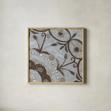 Silver Lakai Circle I Square II by Kathrine Lovell. Shown in a natural wood glass frame for a timeless modern aesthetic. Available as an archival giclee rolled canvas, fine art paper, or poster print. SKU 28020a.