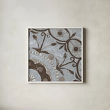 Silver Lakai Circle I Square II by Kathrine Lovell. Shown in a crisp white glass frame for a clean and minimalist style. Available as an archival giclee rolled canvas, fine art paper, or poster print. SKU 28020a.