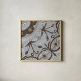 Silver Lakai Circle I Square III by Kathrine Lovell. Shown in a natural wood glass frame for a timeless modern aesthetic. Available as an archival giclee rolled canvas, fine art paper, or poster print. SKU 28021a.