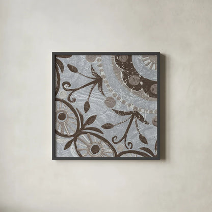 Silver Lakai Circle I Square IV by Kathrine Lovell. Shown in a sleek black glass frame for a contemporary gallery look. Available as an archival giclee rolled canvas, fine art paper, or poster print. SKU 28022a.