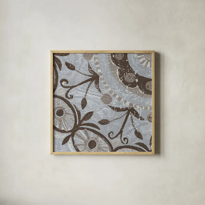 Silver Lakai Circle I Square IV by Kathrine Lovell. Shown in a natural wood glass frame for a timeless modern aesthetic. Available as an archival giclee rolled canvas, fine art paper, or poster print. SKU 28022a.