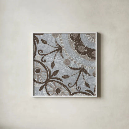 Silver Lakai Circle I Square IV by Kathrine Lovell. Shown in a crisp white glass frame for a clean and minimalist style. Available as an archival giclee rolled canvas, fine art paper, or poster print. SKU 28022a.