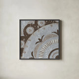 Silver Lakai Circle II Square I by Kathrine Lovell. Shown in a sleek black glass frame for a contemporary gallery look. Available as an archival giclee rolled canvas, fine art paper, or poster print. SKU 28011a.