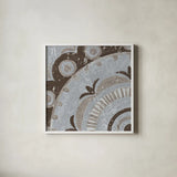 Silver Lakai Circle II Square I by Kathrine Lovell. Shown in a crisp white glass frame for a clean and minimalist style. Available as an archival giclee rolled canvas, fine art paper, or poster print. SKU 28011a.
