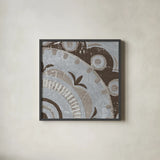 Silver Lakai Circle II Square II by Kathrine Lovell. Shown in a sleek black glass frame for a contemporary gallery look. Available as an archival giclee rolled canvas, fine art paper, or poster print. SKU 28012a.