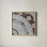 Silver Lakai Circle II Square II by Kathrine Lovell. Shown in a natural wood glass frame for a timeless modern aesthetic. Available as an archival giclee rolled canvas, fine art paper, or poster print. SKU 28012a.