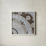 Silver Lakai Circle II Square II by Kathrine Lovell. Shown in a crisp white glass frame for a clean and minimalist style. Available as an archival giclee rolled canvas, fine art paper, or poster print. SKU 28012a.
