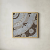 Silver Lakai Circle II Square III by Kathrine Lovell. Shown in a natural wood glass frame for a timeless modern aesthetic. Available as an archival giclee rolled canvas, fine art paper, or poster print. SKU 28013a.