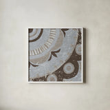 Silver Lakai Circle II Square III by Kathrine Lovell. Shown in a crisp white glass frame for a clean and minimalist style. Available as an archival giclee rolled canvas, fine art paper, or poster print. SKU 28013a.