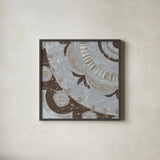 Silver Lakai Circle II Square IV by Kathrine Lovell. Shown in a sleek black glass frame for a contemporary gallery look. Available as an archival giclee rolled canvas, fine art paper, or poster print. SKU 28014a.