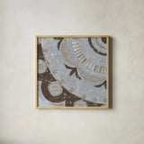 Silver Lakai Circle II Square IV by Kathrine Lovell. Shown in a natural wood glass frame for a timeless modern aesthetic. Available as an archival giclee rolled canvas, fine art paper, or poster print. SKU 28014a.