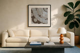 Silver Lakai Circle II Square IV by Kathrine Lovell. Displayed in a glass frame with matte in a clean modern living room. Available as an archival giclee rolled canvas, fine art paper, or poster print. SKU 28014a.