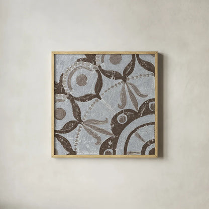 Silver Lakai Circle V Square I by Kathrine Lovell. Shown in a natural wood glass frame for a timeless modern aesthetic. Available as an archival giclee rolled canvas, fine art paper, or poster print. SKU 28015a.