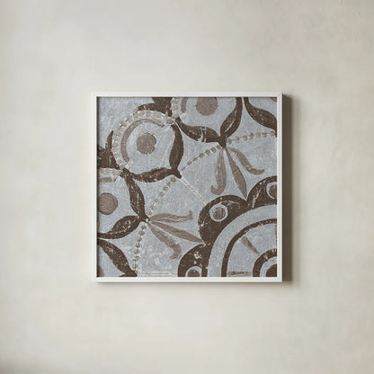 Silver Lakai Circle V Square I by Kathrine Lovell. Shown in a crisp white glass frame for a clean and minimalist style. Available as an archival giclee rolled canvas, fine art paper, or poster print. SKU 28015a.