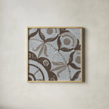 Silver Lakai Circle V Square II by Kathrine Lovell. Shown in a natural wood glass frame for a timeless modern aesthetic. Available as an archival giclee rolled canvas, fine art paper, or poster print. SKU 28016a.