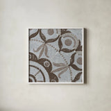 Silver Lakai Circle V Square II by Kathrine Lovell. Shown in a crisp white glass frame for a clean and minimalist style. Available as an archival giclee rolled canvas, fine art paper, or poster print. SKU 28016a.