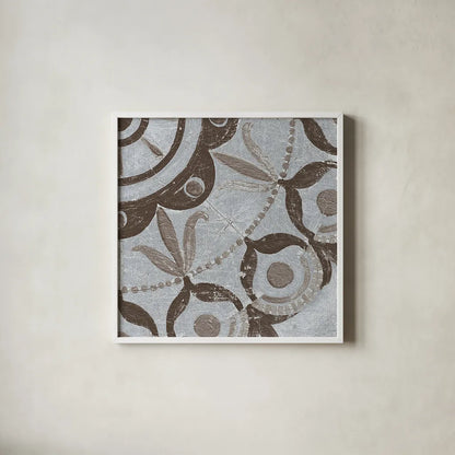 Silver Lakai Circle V Square III by Kathrine Lovell. Shown in a crisp white glass frame for a clean and minimalist style. Available as an archival giclee rolled canvas, fine art paper, or poster print. SKU 28017a.