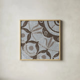 Silver Lakai Circle V Square IV by Kathrine Lovell. Shown in a natural wood glass frame for a timeless modern aesthetic. Available as an archival giclee rolled canvas, fine art paper, or poster print. SKU 28018a.