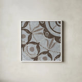 Silver Lakai Circle V Square IV by Kathrine Lovell. Shown in a crisp white glass frame for a clean and minimalist style. Available as an archival giclee rolled canvas, fine art paper, or poster print. SKU 28018a.
