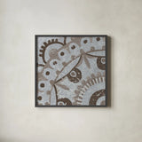 Silver Lakai Circle VI Square I by Kathrine Lovell. Shown in a sleek black glass frame for a contemporary gallery look. Available as an archival giclee rolled canvas, fine art paper, or poster print. SKU 28007a.