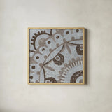 Silver Lakai Circle VI Square I by Kathrine Lovell. Shown in a natural wood glass frame for a timeless modern aesthetic. Available as an archival giclee rolled canvas, fine art paper, or poster print. SKU 28007a.